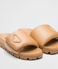 Replica Prada Slides In Brown Soft Padded Nappa Leather