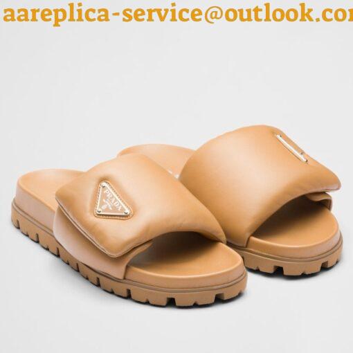 Replica Prada Slides In Brown Soft Padded Nappa Leather