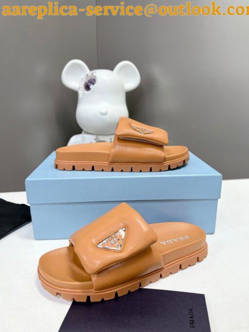 Replica Prada Slides In Brown Soft Padded Nappa Leather 3