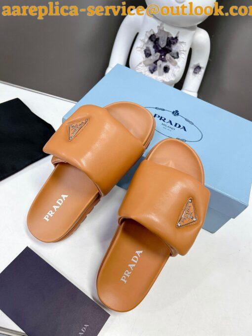 Replica Prada Slides In Brown Soft Padded Nappa Leather 5