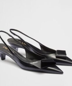 Replica Prada Slingback Pumps In Black Brushed Leather