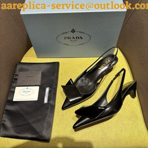 Replica Prada Slingback Pumps In Black Brushed Leather 6