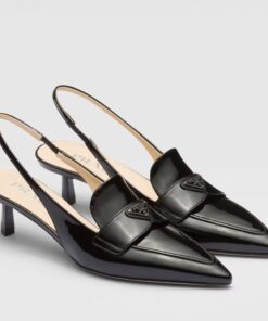 Replica Prada Slingback Pumps 45mm in Black Patent Calfskin