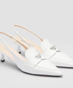 Replica Prada Slingback Pumps 45mm in White Patent Calfskin