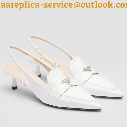 Replica Prada Slingback Pumps 45mm in White Patent Calfskin