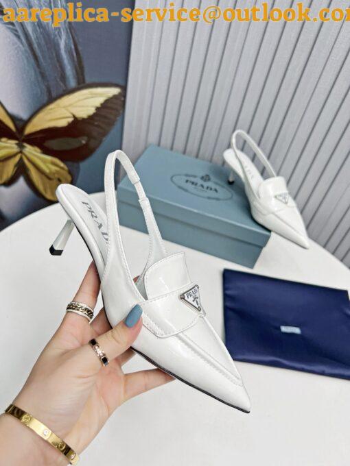 Replica Prada Slingback Pumps 45mm in White Patent Calfskin 5