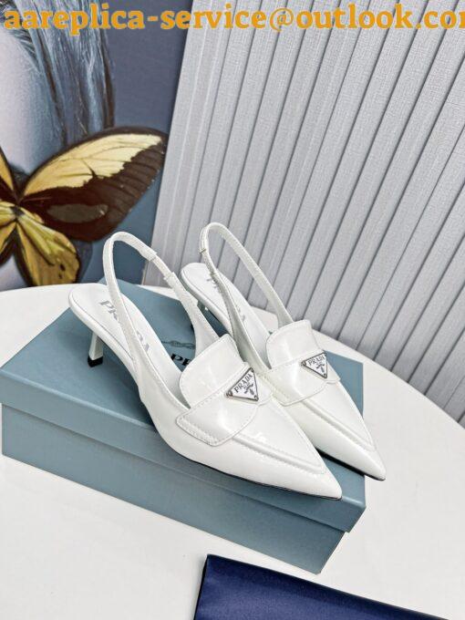 Replica Prada Slingback Pumps 45mm in White Patent Calfskin 7