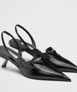 Replica Prada Slingback Pumps 55MM In Black Brushed Leather