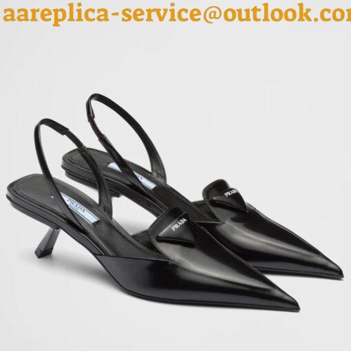 Replica Prada Slingback Pumps 55MM In Black Brushed Leather