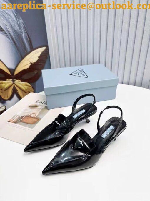 Replica Prada Slingback Pumps 55MM In Black Brushed Leather 3