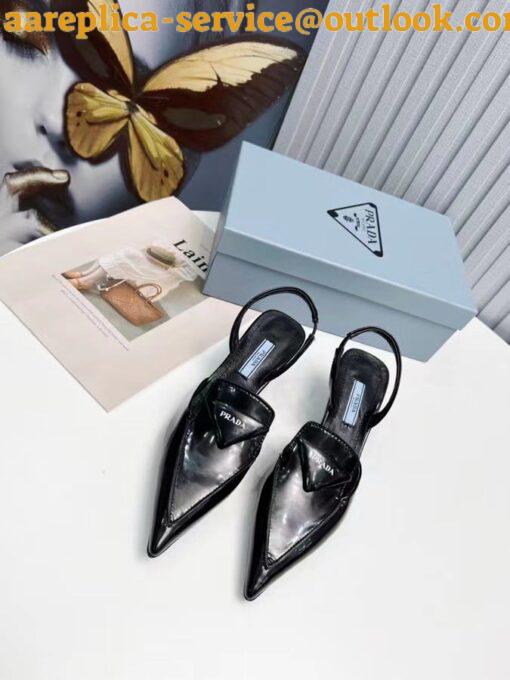 Replica Prada Slingback Pumps 55MM In Black Brushed Leather 4