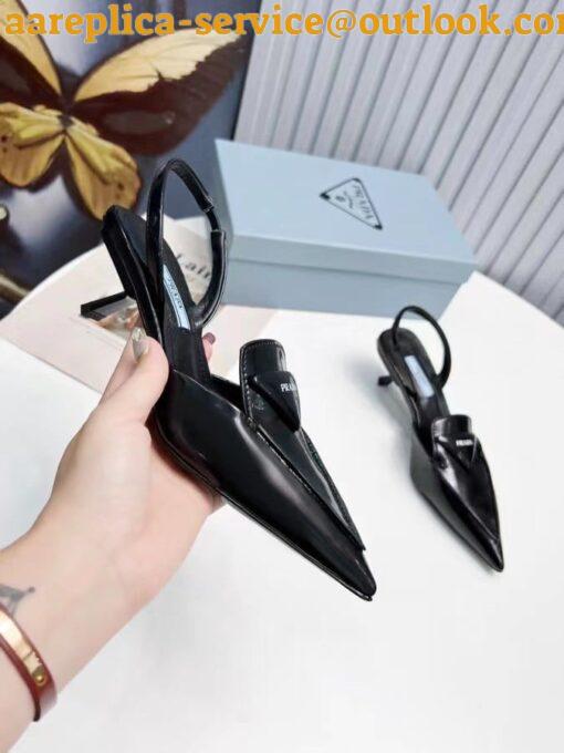 Replica Prada Slingback Pumps 55MM In Black Brushed Leather 6