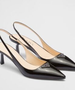 Replica Prada Slingback Pumps 55mm in Black Patent with Crystals Ornament 2