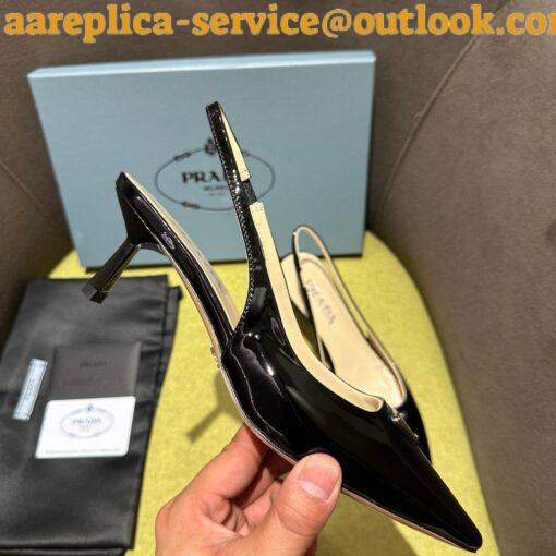 Replica Prada Slingback Pumps 55mm in Black Patent with Crystals Ornament 4