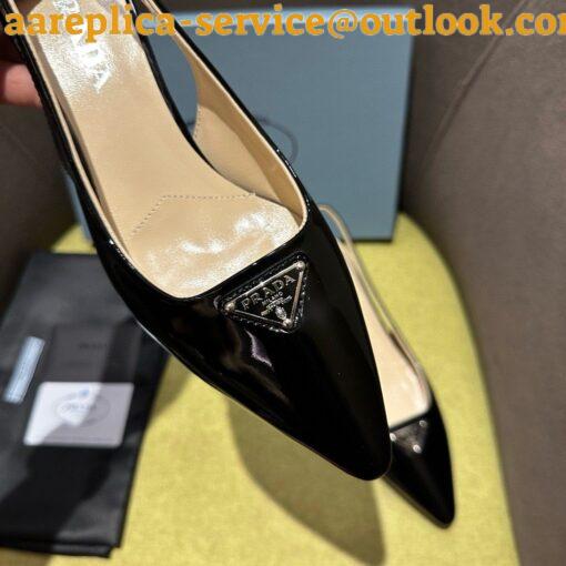 Replica Prada Slingback Pumps 55mm in Black Patent with Crystals Ornament 5