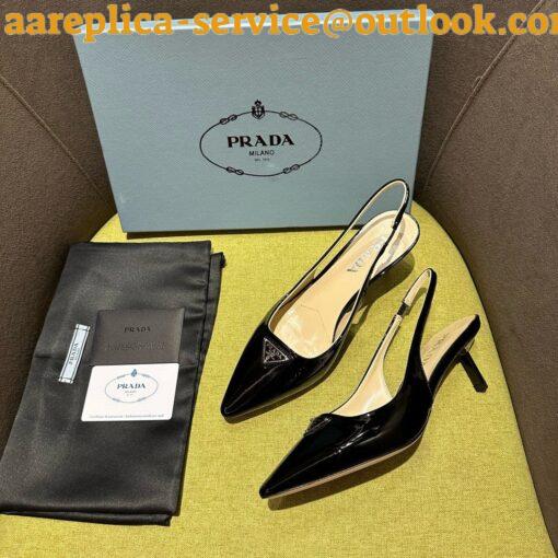 Replica Prada Slingback Pumps 55mm in Black Patent with Crystals Ornament 7