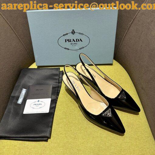 Replica Prada Slingback Pumps 55mm in Black Patent with Crystals Ornament 9