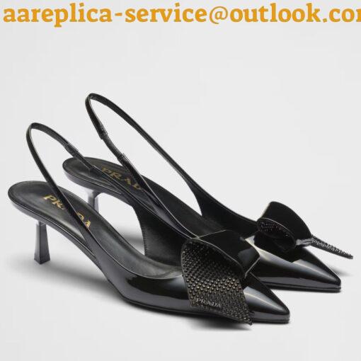 Replica Prada Slingback Pumps 55mm in Black Patent with Crystals Ornament 19