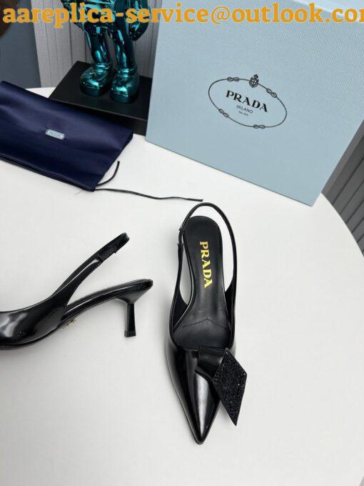 Replica Prada Slingback Pumps 55mm in Black Patent with Crystals Ornament 22