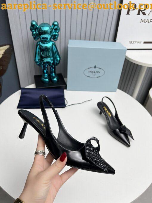 Replica Prada Slingback Pumps 55mm in Black Patent with Crystals Ornament 24