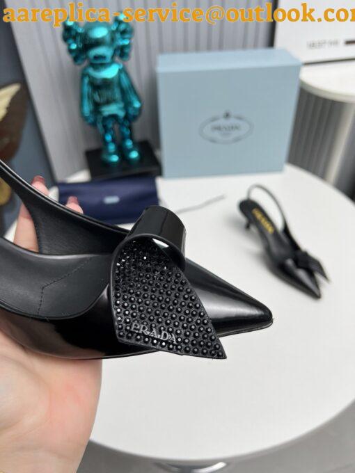 Replica Prada Slingback Pumps 55mm in Black Patent with Crystals Ornament 25