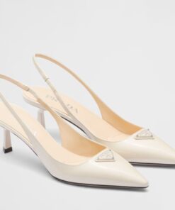 Replica Prada Slingback Pumps 55mm in White Patent Leather