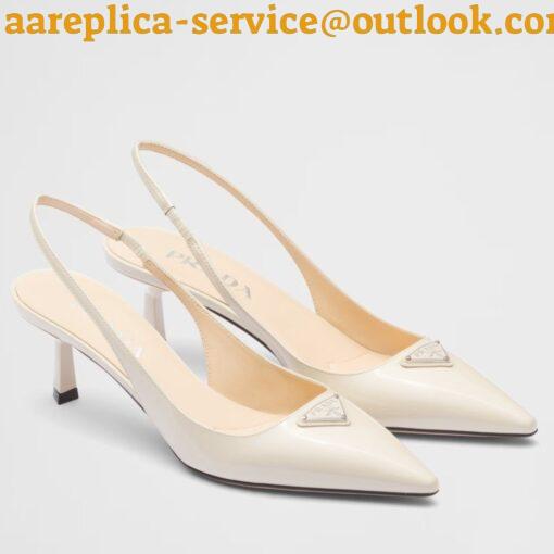 Replica Prada Slingback Pumps 55mm in White Patent Leather