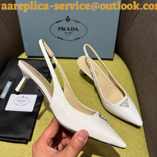 Replica Prada Slingback Pumps 55mm in White Patent Leather 5