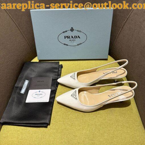 Replica Prada Slingback Pumps 55mm in White Patent Leather 7