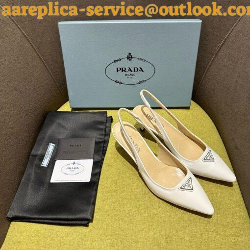 Replica Prada Slingback Pumps 55mm in White Patent Leather 8