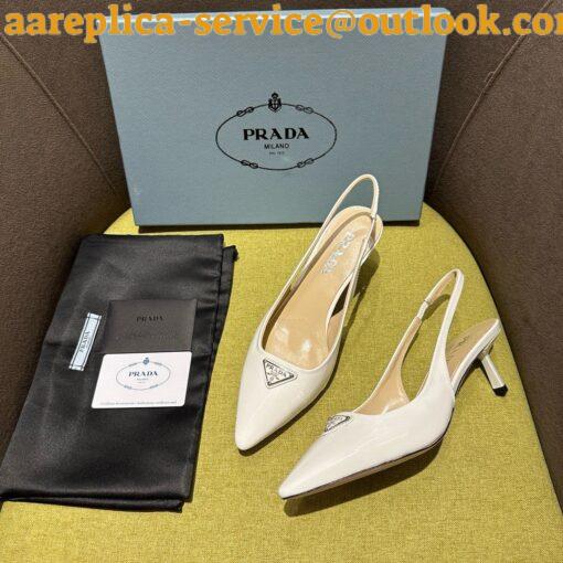 Replica Prada Slingback Pumps 55mm in White Patent Leather 9