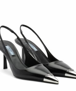 Replica Prada Slingback Pumps 75MM In Black Brushed Leather