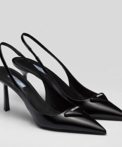 Replica Prada Slingback Pumps 75MM In Noir Brushed Leather