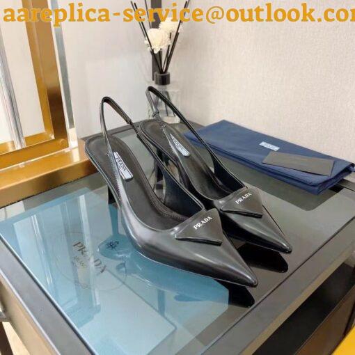 Replica Prada Slingback Pumps 75MM In Noir Brushed Leather 4