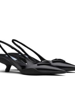 Replica Prada Slingback Pumps 75MM In Black Brushed Leather 2