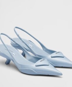 Replica Prada Slingback Pumps In Light Blue Brushed Leather