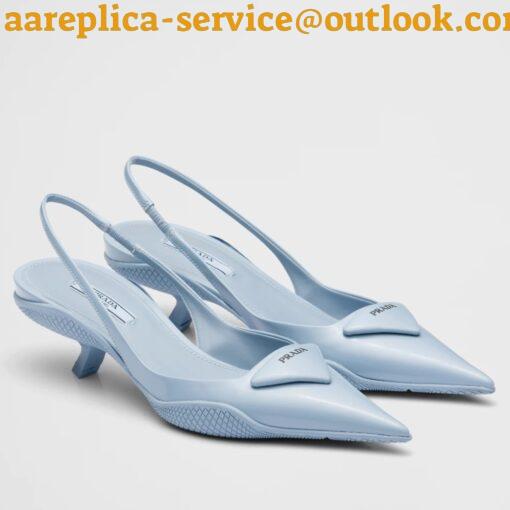 Replica Prada Slingback Pumps In Light Blue Brushed Leather 2