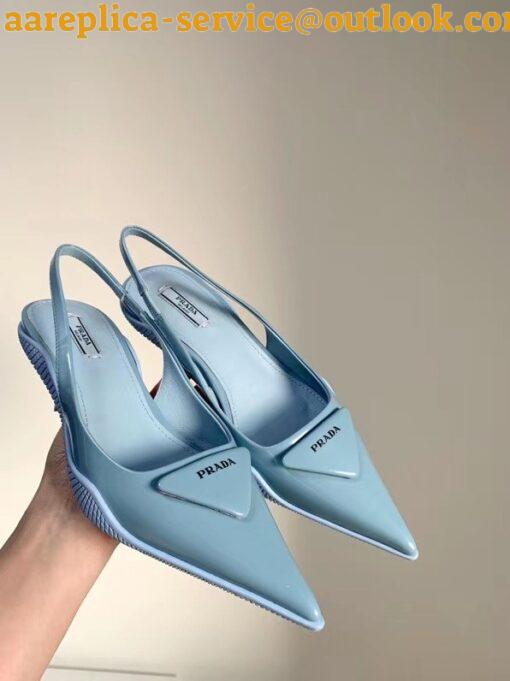 Replica Prada Slingback Pumps In Light Blue Brushed Leather 3