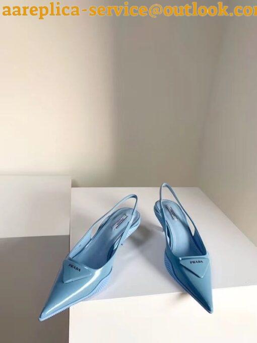 Replica Prada Slingback Pumps In Light Blue Brushed Leather 4