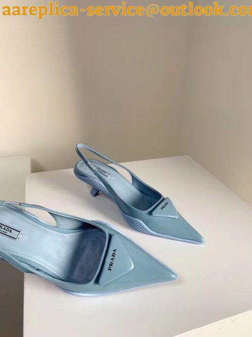 Replica Prada Slingback Pumps In Light Blue Brushed Leather 5