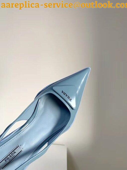 Replica Prada Slingback Pumps In Light Blue Brushed Leather 6