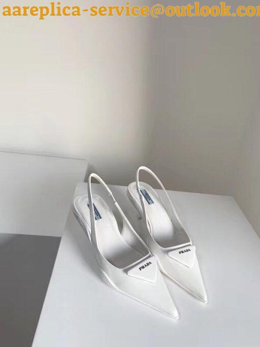 Replica Prada Slingback Pumps In White Brushed Leather 3