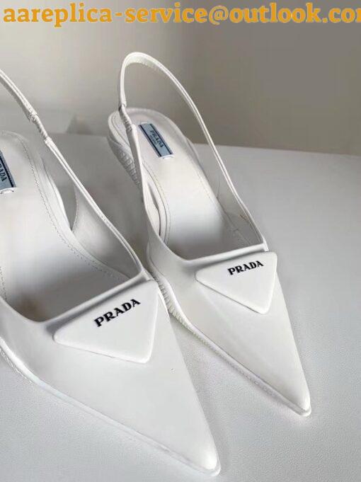 Replica Prada Slingback Pumps In White Brushed Leather 4