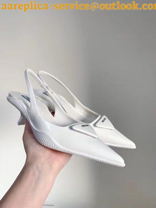 Replica Prada Slingback Pumps In White Brushed Leather 7