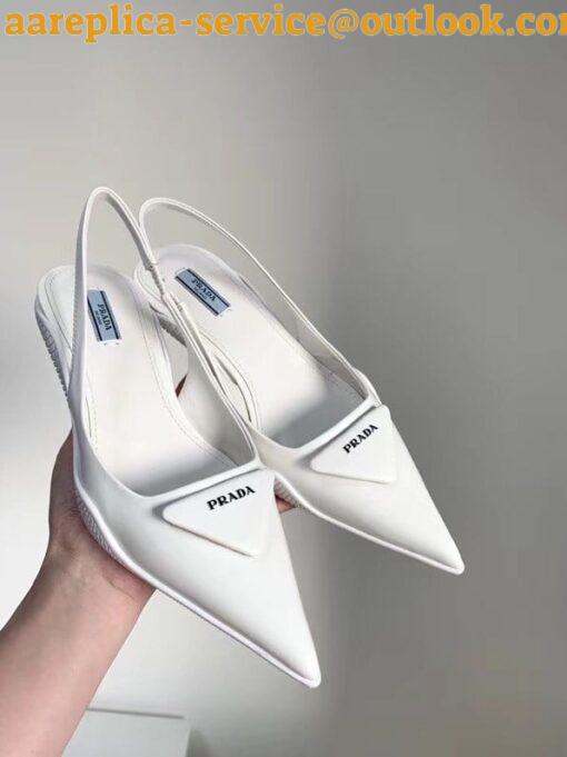 Replica Prada Slingback Pumps In White Brushed Leather 8