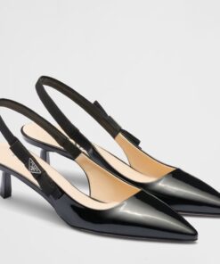 Replica Prada Slingbacks Pumps 45mm In Black Patent Leather