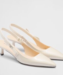 Replica Prada Slingbacks Pumps 45mm In White Patent Leather 2