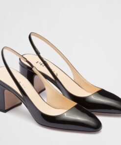 Replica Prada Slingbacks Pumps 65mm In Black Patent Leather