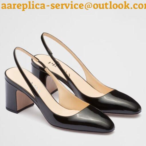 Replica Prada Slingbacks Pumps 65mm In Black Patent Leather