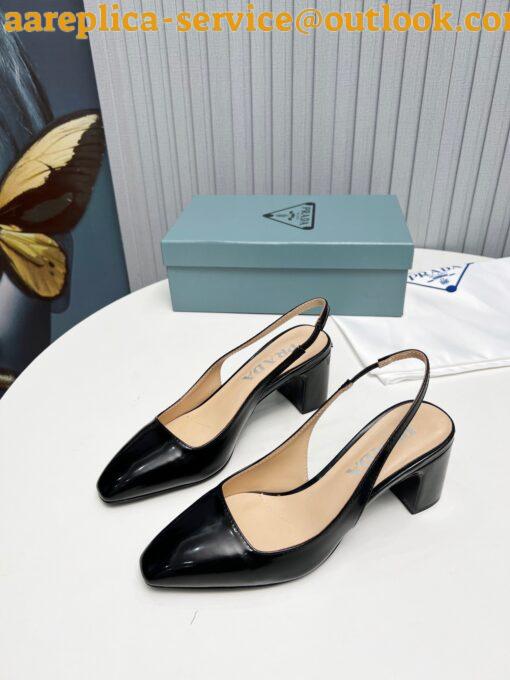 Replica Prada Slingbacks Pumps 65mm In Black Patent Leather 3